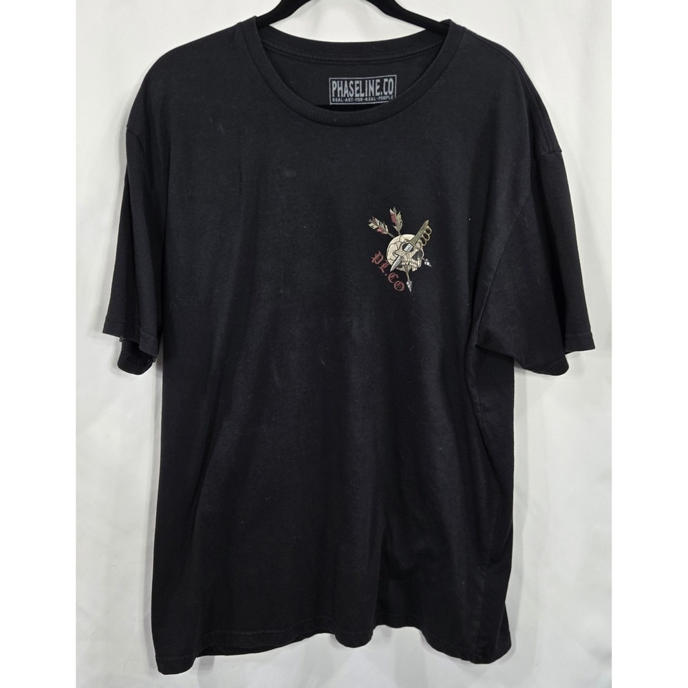 PHASELINE CO. 2XL‎ Mens T-Shirt Black Military Skull Graphic Always Forward